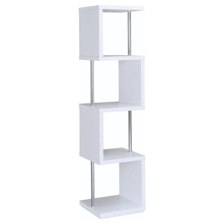 Baxter 4-shelf Bookcase White and Chrome (801418)