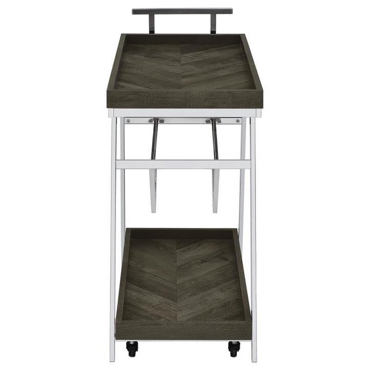 Kinney 2-tier Bar Cart with Storage Drawer Rustic Grey and Chrome (181025)