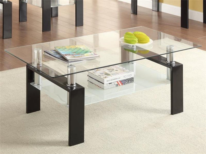 Dyer Tempered Glass Coffee Table with Shelf Black (702288)