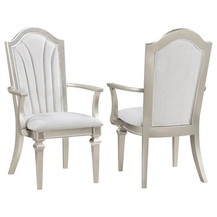 Evangeline Upholstered Dining Arm Chair with Faux Diamond Trim Ivory and Silver Oak (Set of 2) (107553)