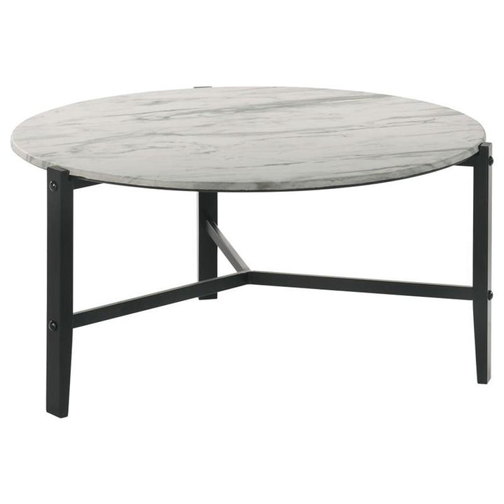 Tandi Round Coffee Table Faux White Marble and Black (753538)