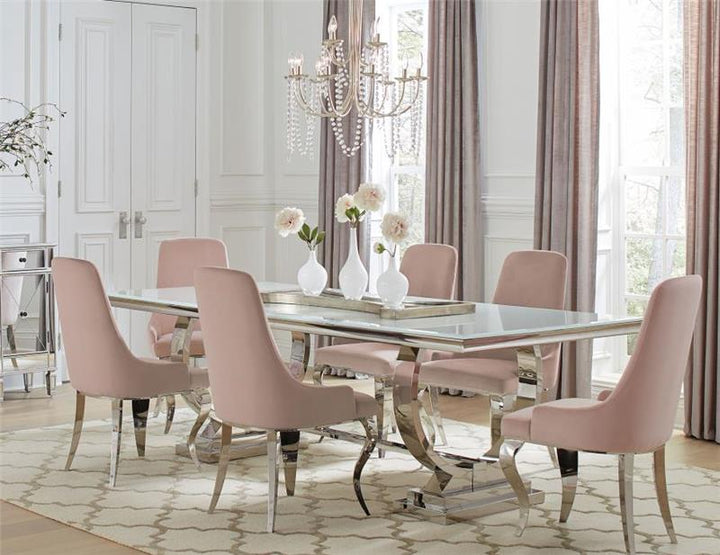 Antoine 7-piece Rectangular Dining Set Chrome and Pink (108811-S7P)