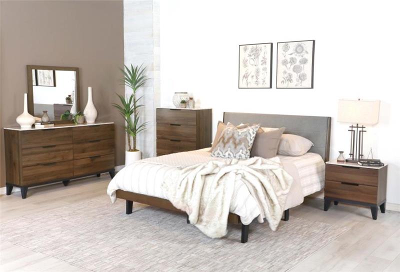 Mays Upholstered Queen Platform Bed Walnut Brown and Grey (215961Q)