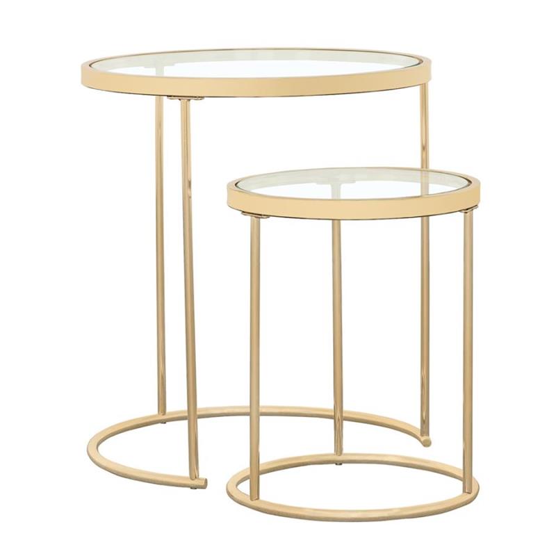 Maylin 2-piece Round Glass Top Nesting Tables Gold (935936)