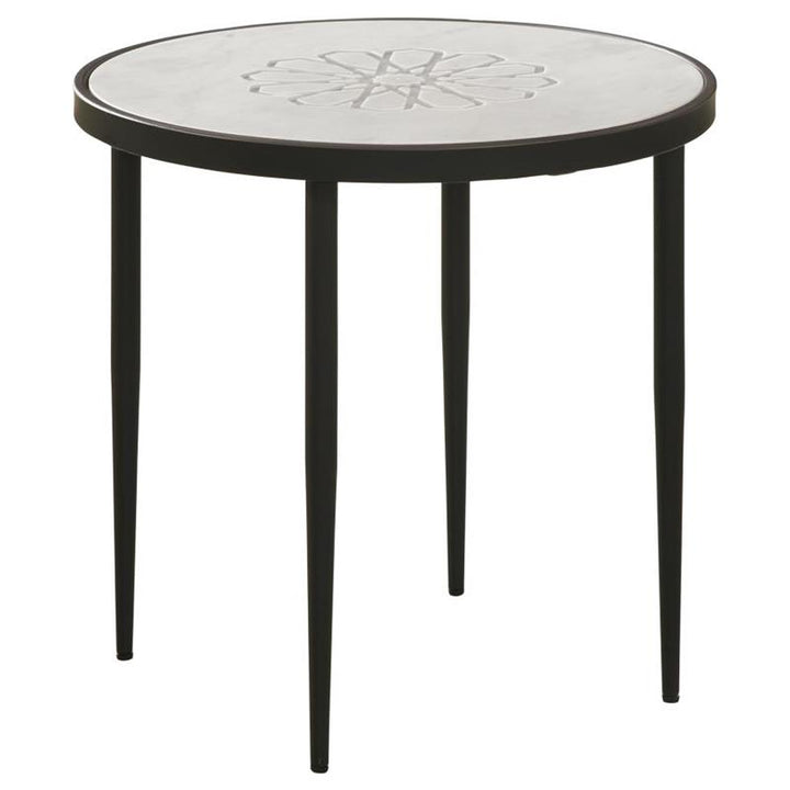 Kofi Round Marble Top Side Table White and Black (930166)