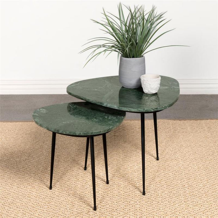 Tobias 2-piece Triangular Marble Top Nesting Table Green and Black (930241)