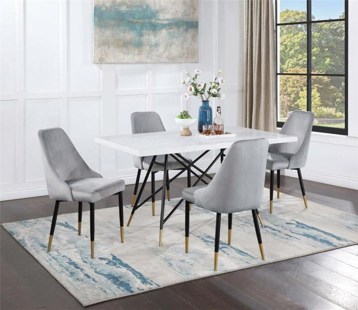 Gabrielle 5-piece Marble Top Rectangular Dining Table Set White and Grey (190361-S5)
