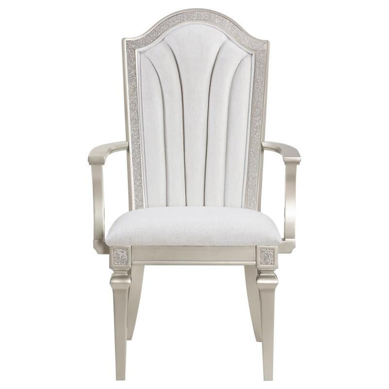 Evangeline Upholstered Dining Arm Chair with Faux Diamond Trim Ivory and Silver Oak (Set of 2) (107553)