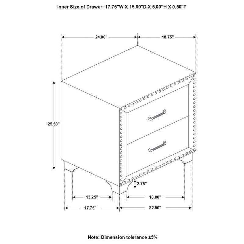 Melody 2-drawer Upholstered Nightstand Pacific Blue (223372)