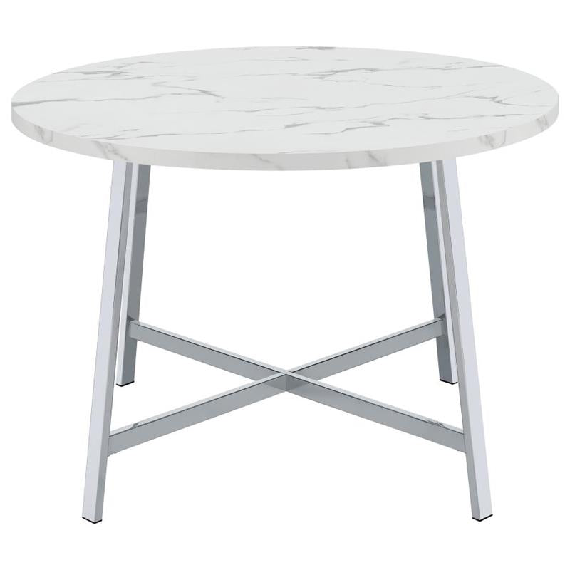 Alcott Round Faux Carrara Marble Top Dining Table Chrome (120400)