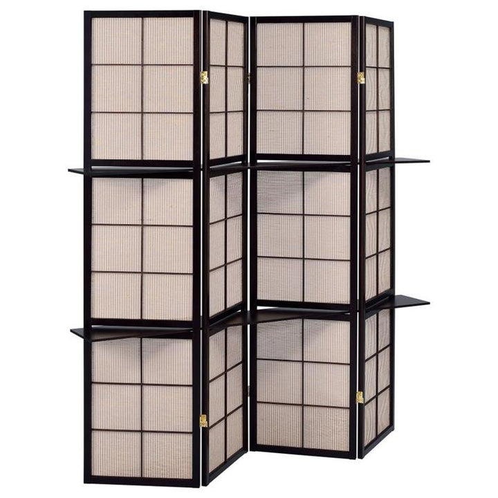 Iggy 4-panel Folding Screen with Removable Shelves Tan and Cappuccino (900166)