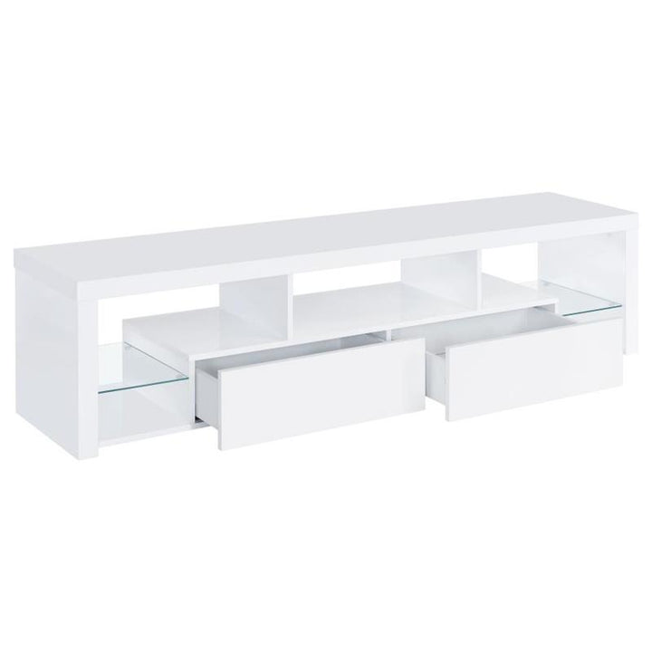 Jude 2-drawer 71" TV Stand With Shelving White High Gloss (704251)