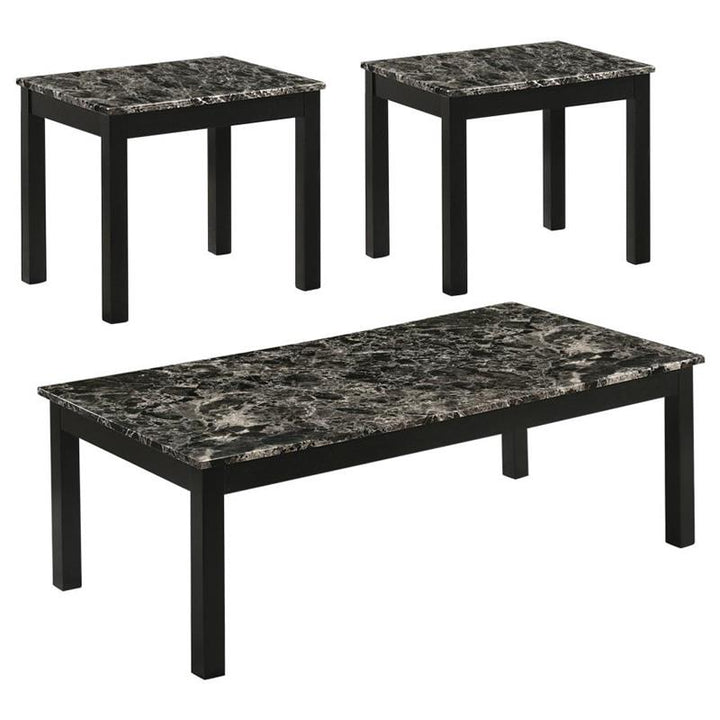 Bates Faux Marble Rectangle 3-piece Occasional Table Set Black (723605)