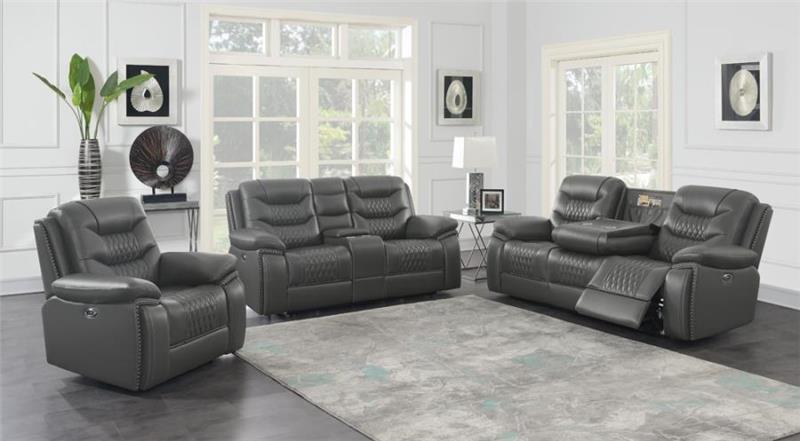 Flamenco Tufted Upholstered Power Loveseat with Console Charcoal (610205P)