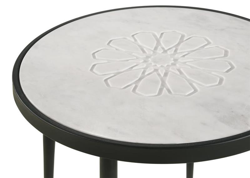 Kofi Round Marble Top Side Table White and Black (930166)