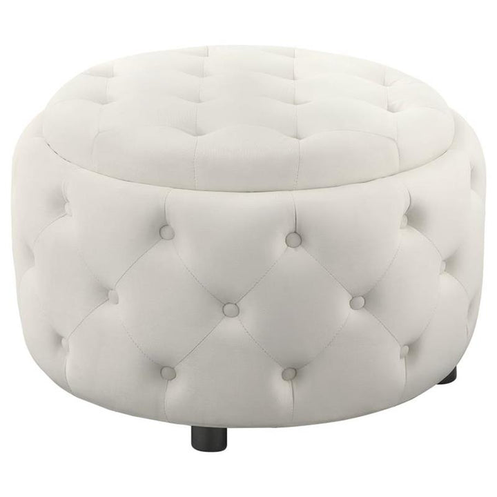 Angelina Tufted Storage Round Ottoman Pearl (915407)