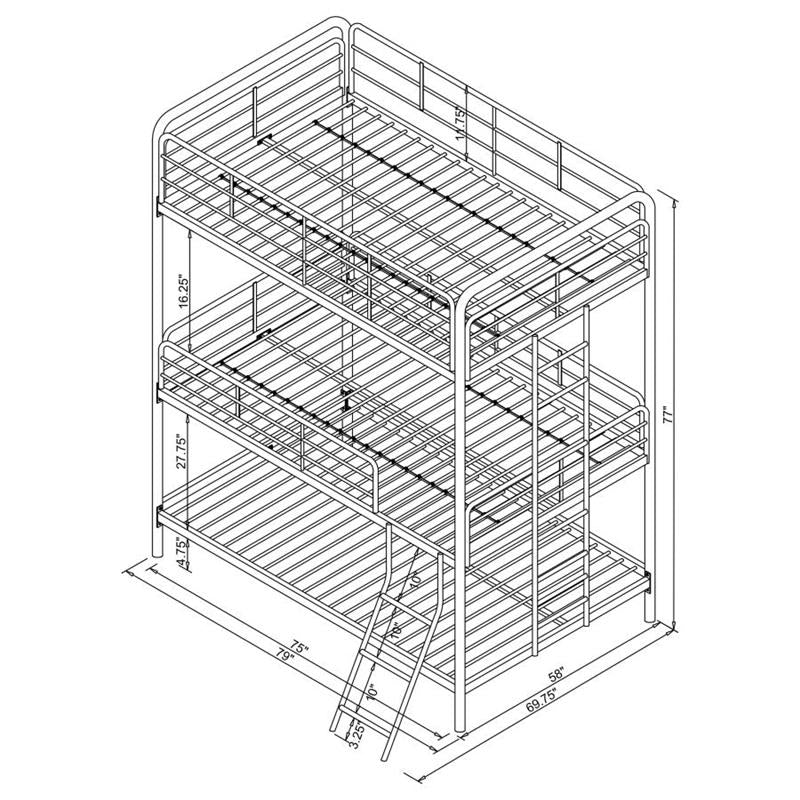 Garner Triple Full Bunk Bed with Ladder Gunmetal (400779)