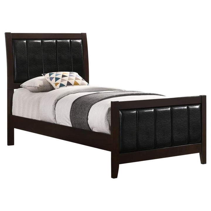 Carlton Twin Upholstered Panel Bed Cappuccino and Black (202091T)