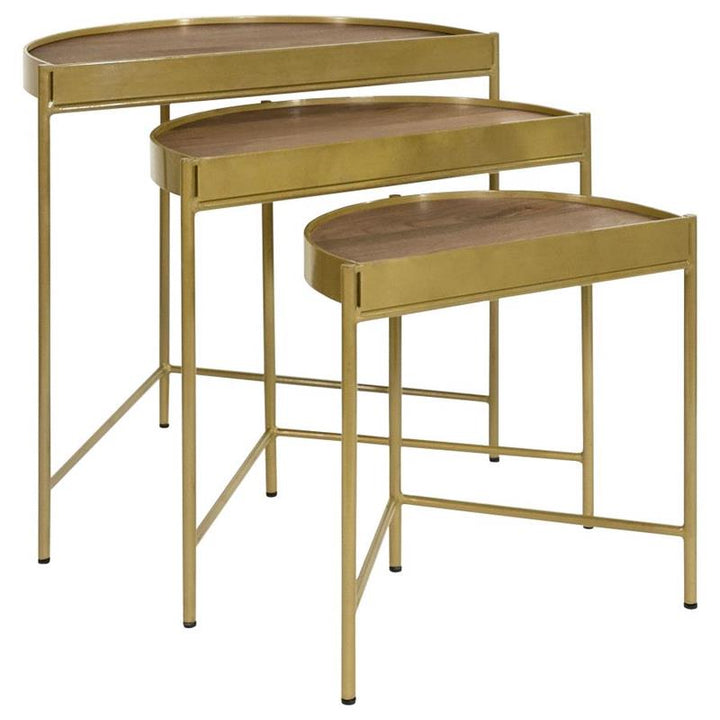 Tristen 3-Piece Demilune Nesting Table With Recessed Top Brown and Gold (936156)