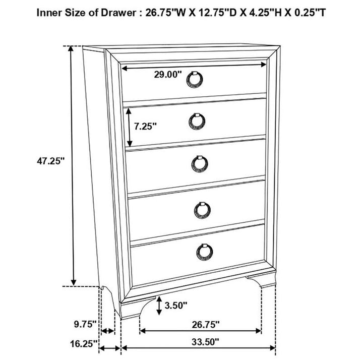 Salford 5-drawer Chest Metallic Sterling (222725)