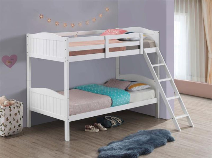 Arlo Twin Over Twin Bunk Bed with Ladder White (405053WHT)