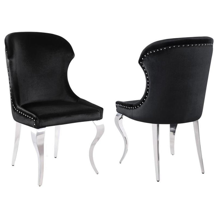 Cheyanne Upholstered Wingback Side Chair with Nailhead Trim Chrome and Black (Set of 2) (190742)