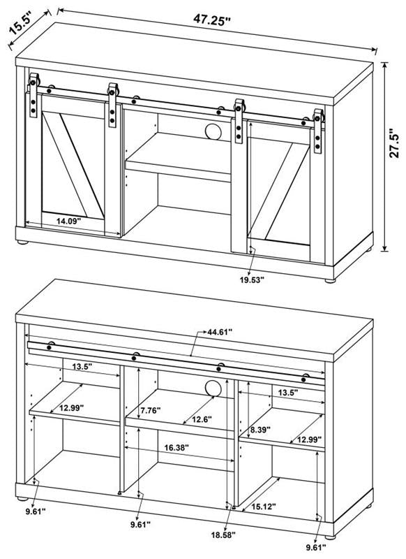 Brockton 48-inch 3-shelf Sliding Doors TV Console Grey Driftwood (723261)