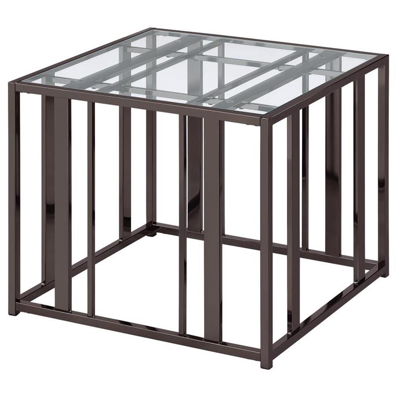 Adri Rectangular Glass Top End Table Clear and Black Nickel (708357)