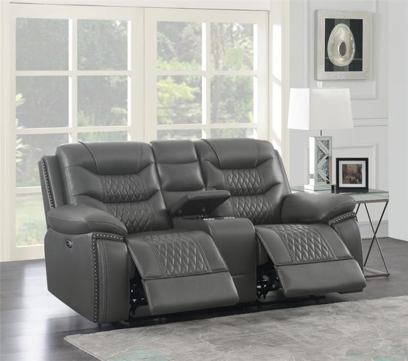 Flamenco Tufted Upholstered Power Loveseat with Console Charcoal (610205P)