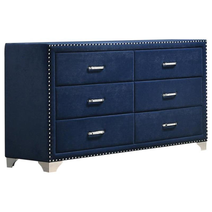 Melody 6-drawer Upholstered Dresser Pacific Blue (223373)