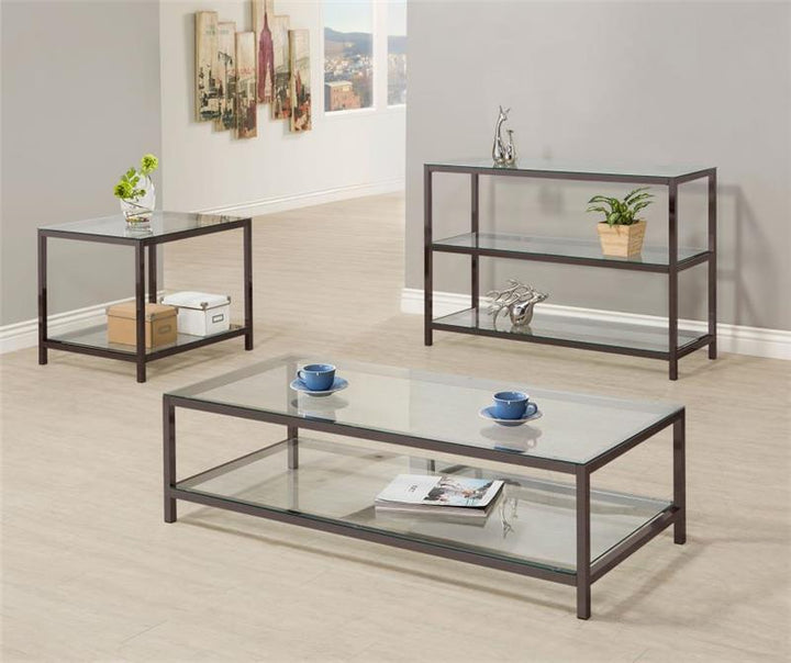 Trini Sofa Table with Glass Shelf Black Nickel (720229)