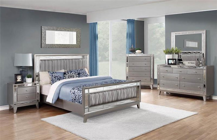 Leighton Queen Panel Bed with Mirrored Accents Mercury Metallic (204921Q)