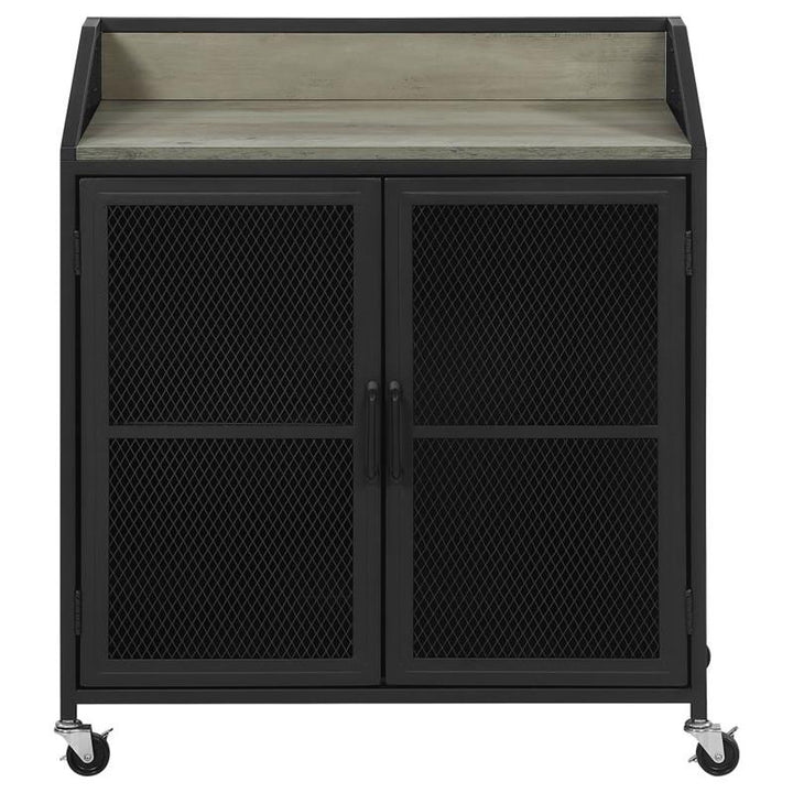Arlette Wine Cabinet with Wire Mesh Doors Grey Wash and Sandy Black (183476)