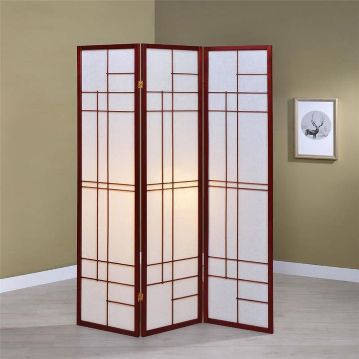 Katerina 3-panel Folding Floor Screen White and Cherry (900110)