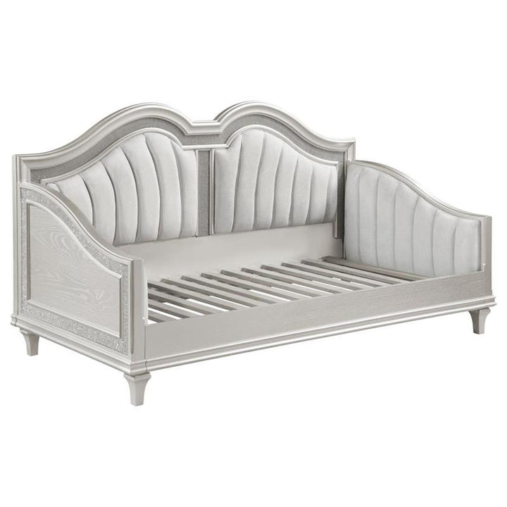 Evangeline Upholstered Twin Daybed with Faux Diamond Trim Silver and Ivory (360121)