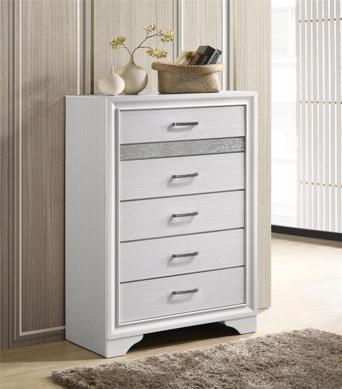 Miranda 5-drawer Chest White and Rhinestone (205115)