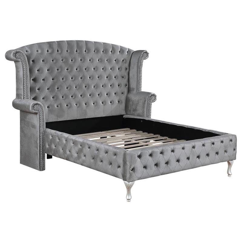 Deanna Upholstered Tufted Bedroom Set Grey (205101KE-S5)