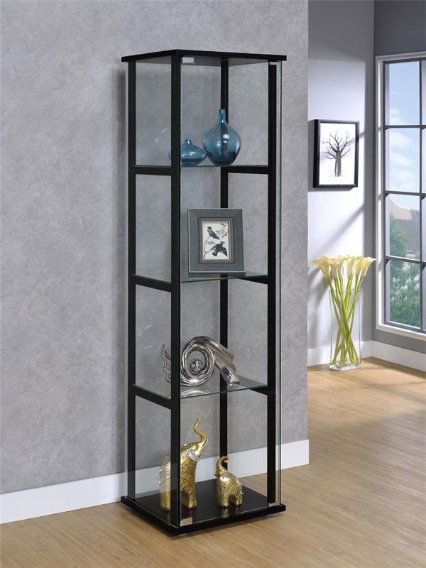 Cyclamen 4-shelf Glass Curio Cabinet Black and Clear (950171)