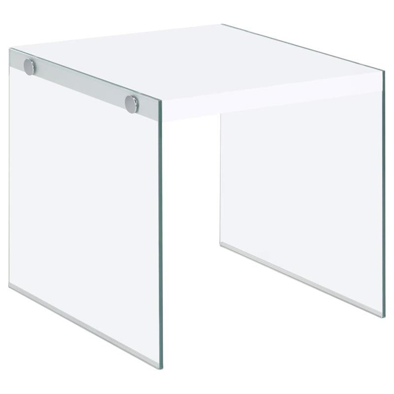 Opal Square End Table With Clear Glass Legs White High Gloss (704147)