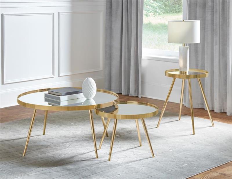 Kaelyn Round Mirror Top End Table Gold (723917)