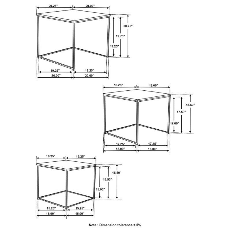 Belcourt 3-piece Square Nesting Tables Natural and Black (931182)