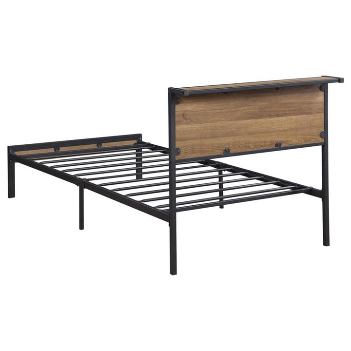 Ricky Twin Platform Bed Light Oak and Black (302144T)