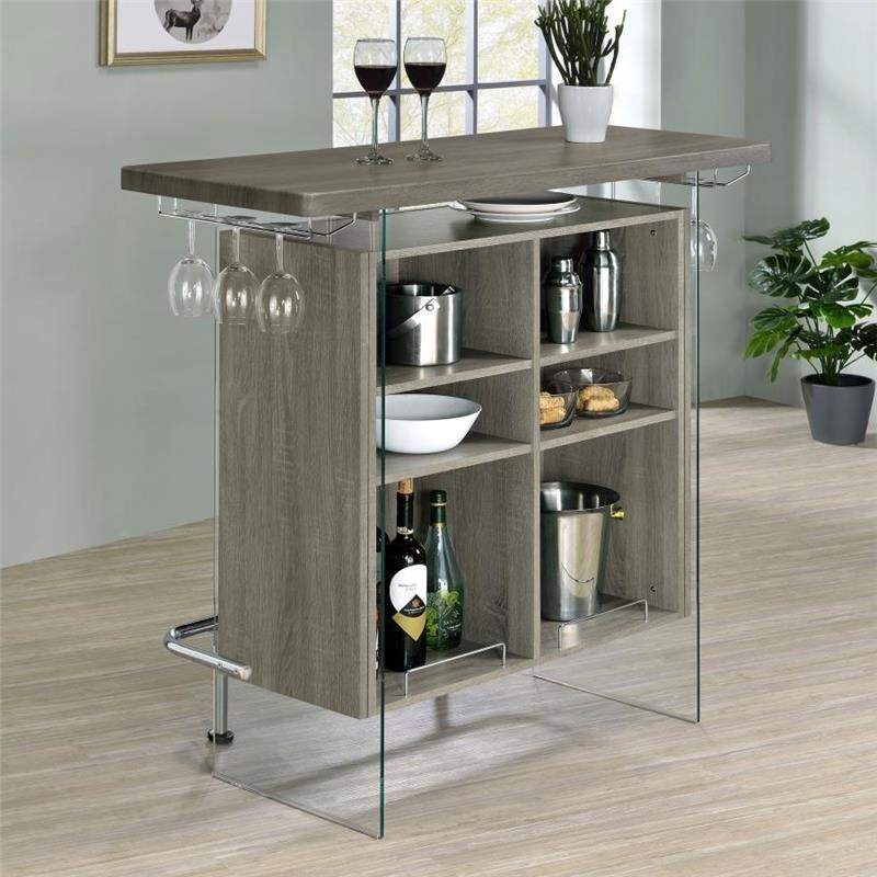 Acosta Rectangular Bar Unit with Footrest and Glass Side Panels (182631)