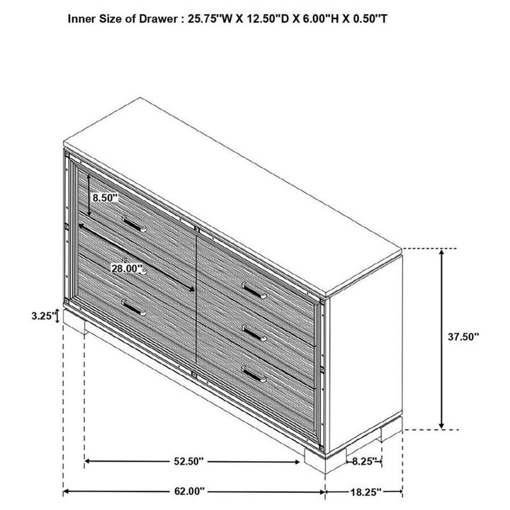 Cappola Rectangular 6-drawer Dresser Silver and Black (223363)