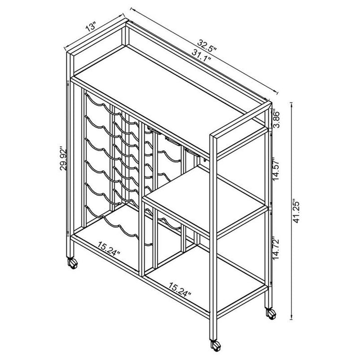 Derion Glass Shelf Serving Cart with Casters Chrome (181370)