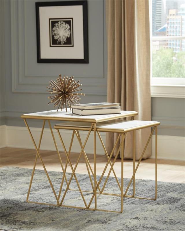 Bette 2-piece Nesting Table Set White and Gold (930075)