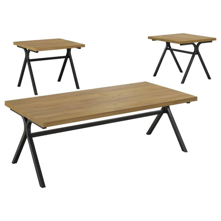 Colmar 3-piece Trestle Occasional Table Set Golden Oak and Gunmetal (753424)